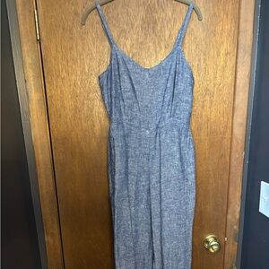 Chambray Wide-Leg Sleeveless Jumpsuit